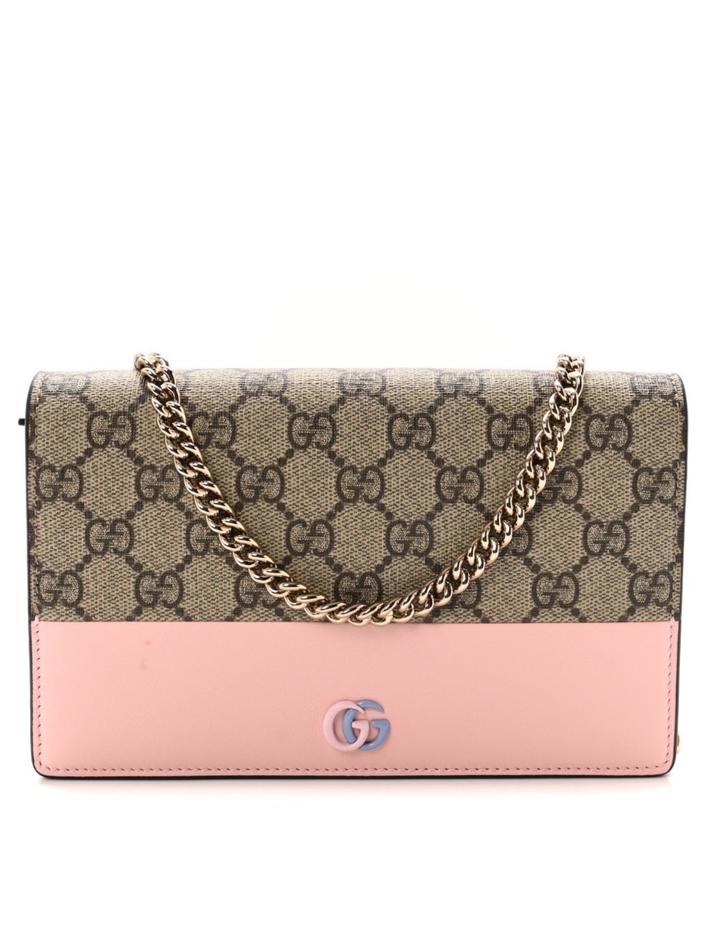 Gucci Beige GG Supreme Canvas Shoulder Bag with Pink Leather Trim